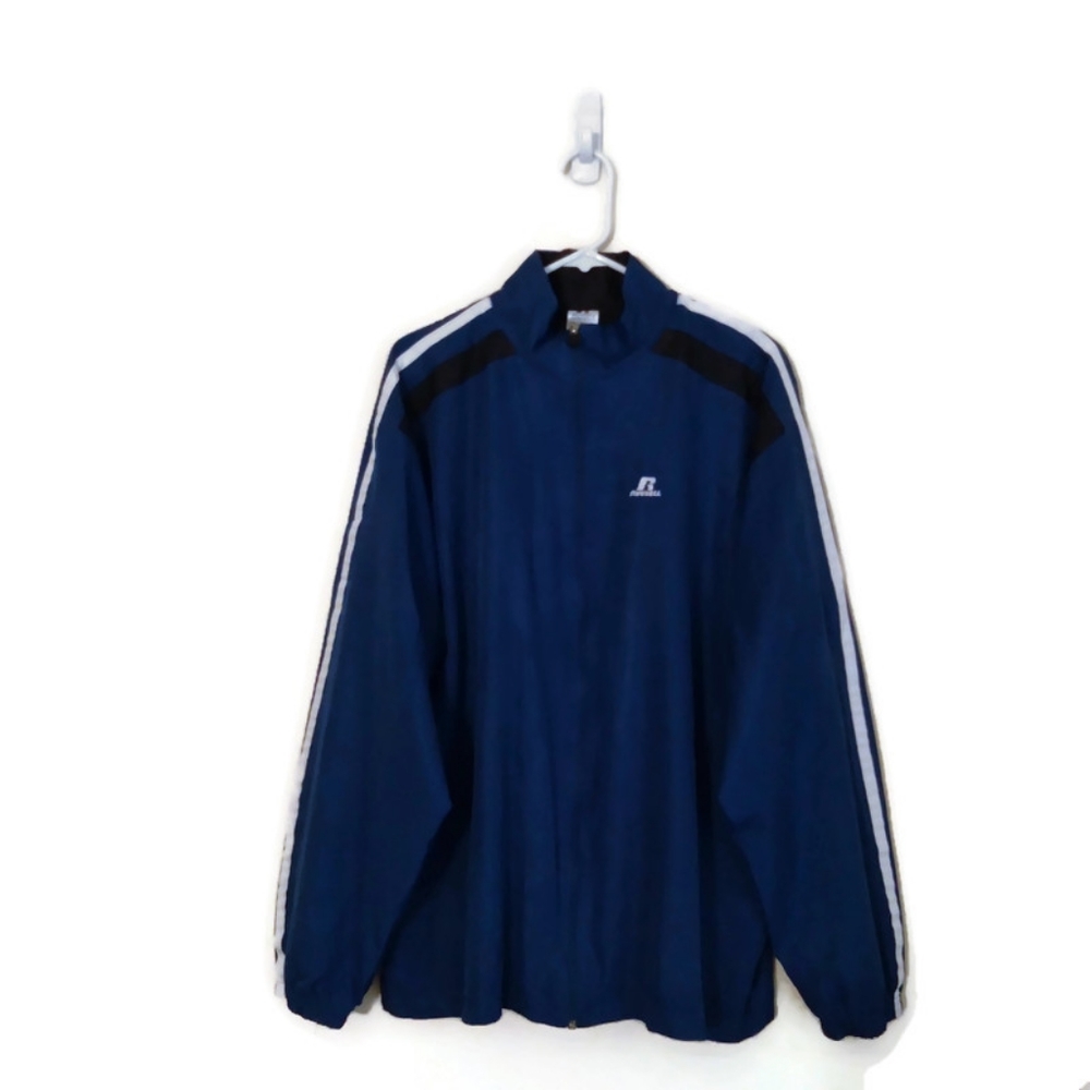 Russell Athletic Men's Full Zip Mesh Lined Blue Windbreaker Jacket Sz XLarge
